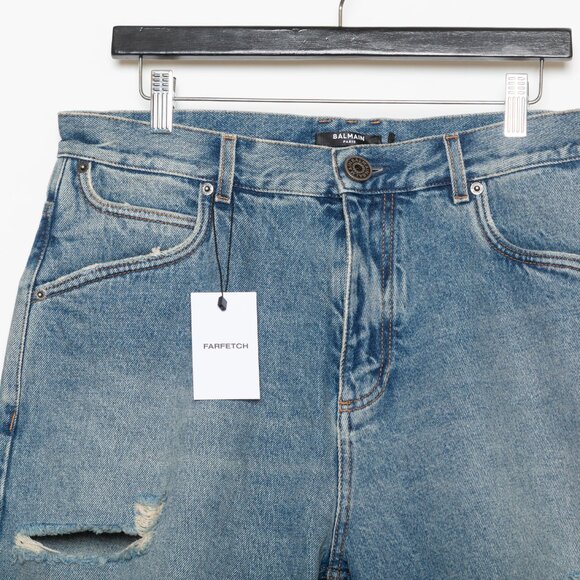 Balmain Blue Ripped Cotton Denim Jean Shorts - Mens Size 31 - NWT - Picture 4 of 14